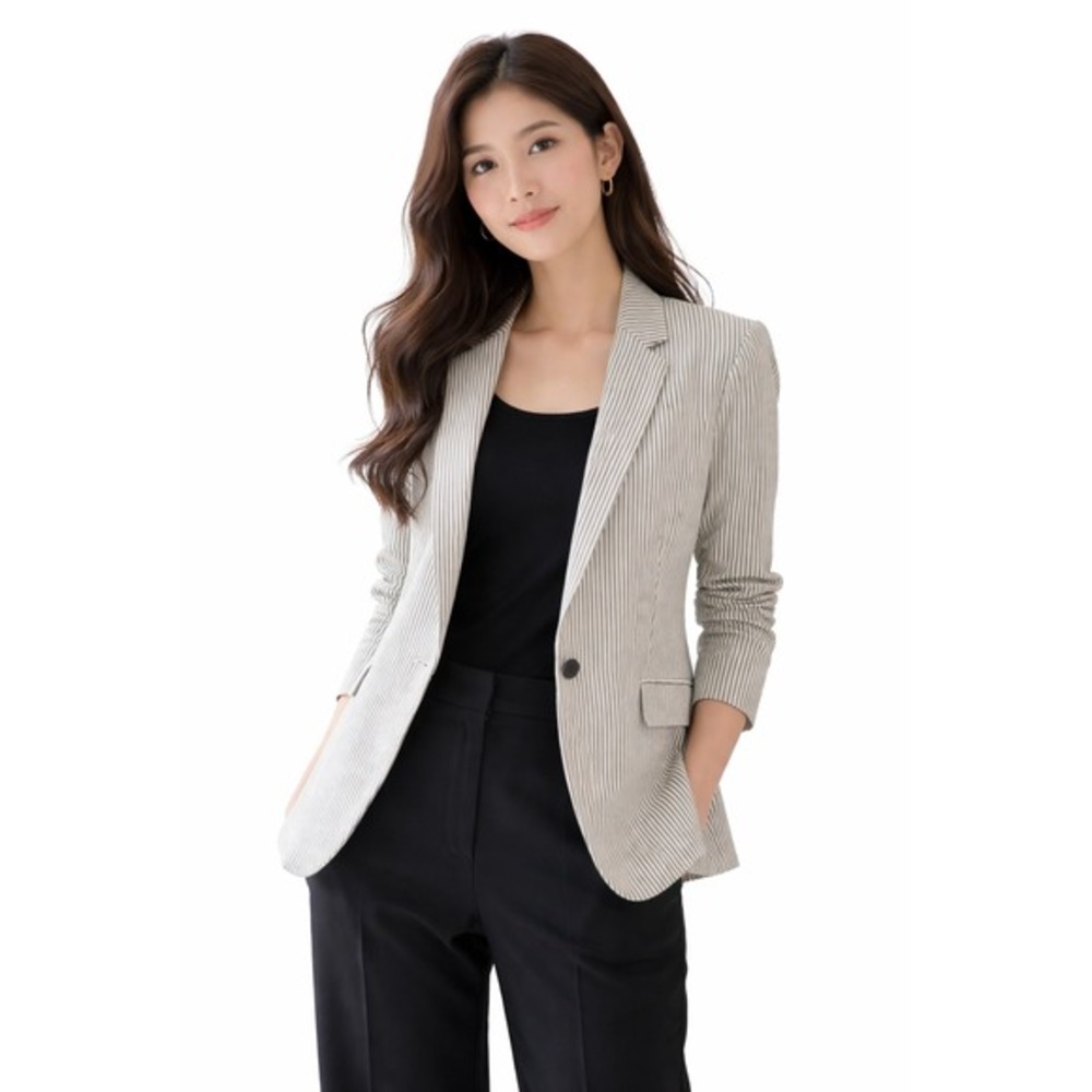 Eliane Rose Pinstripe Single Button Blazer Jacket Black White S NWT Chic 72-10-1